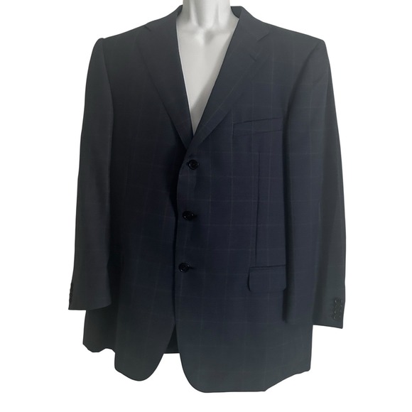 Ermenegildo Zegna Men Suit Jacket Switzerland Grey Windowpane 48R Neiman Marcus - Picture 2 of 14